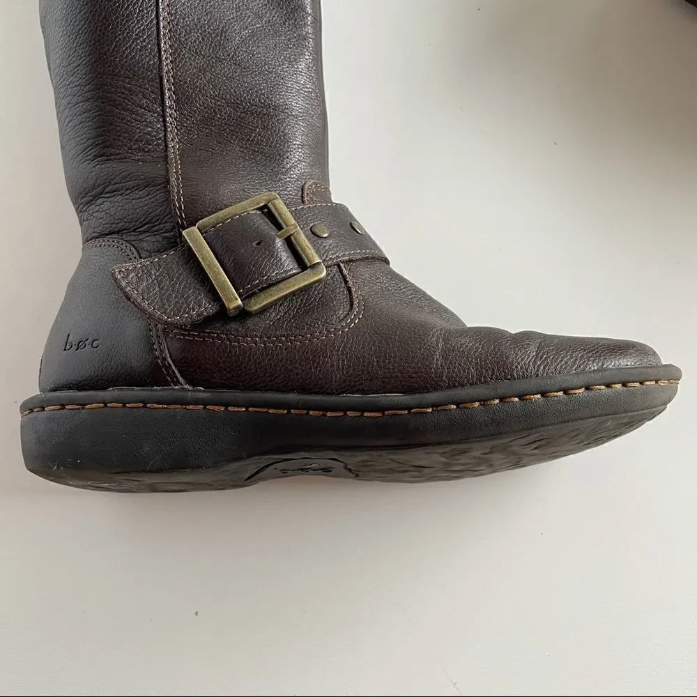 boc 6 Brown Leather Oliver Mid Calf Riding Full Zip Up Buckle Boots gold b.o.c.